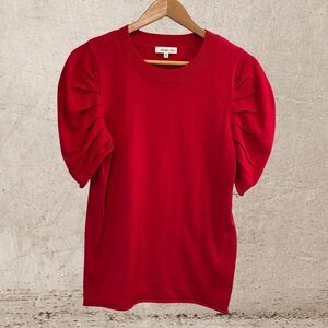 Another Love Red Ruched Puff Sleeve Blouse